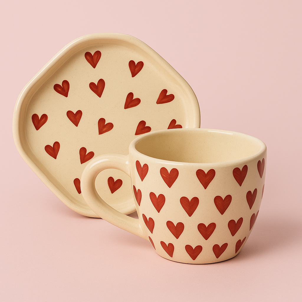 Charming ceramic mug and matching plate set