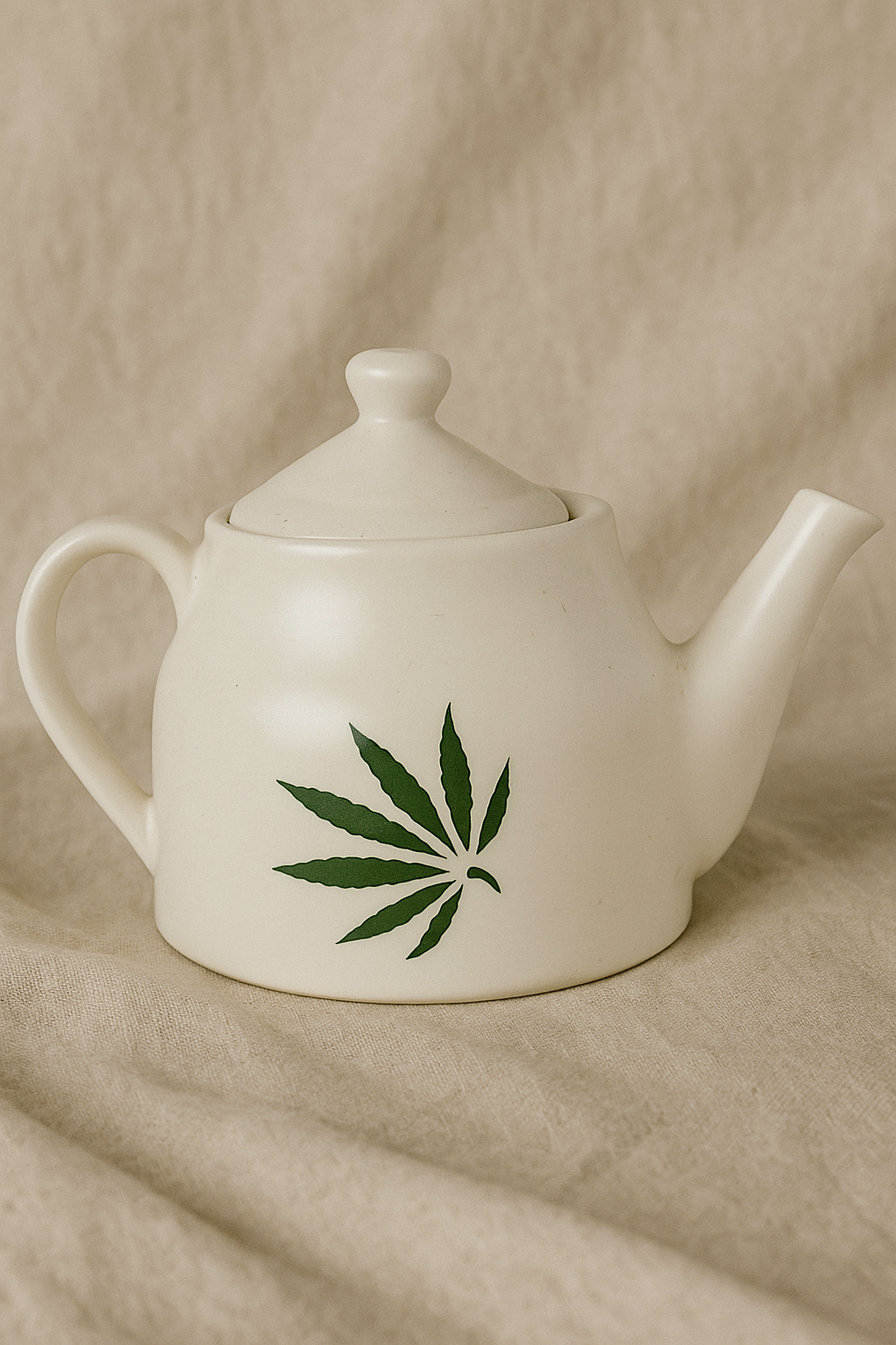 Minimalist Ceramic Teapot with Botanical Print-