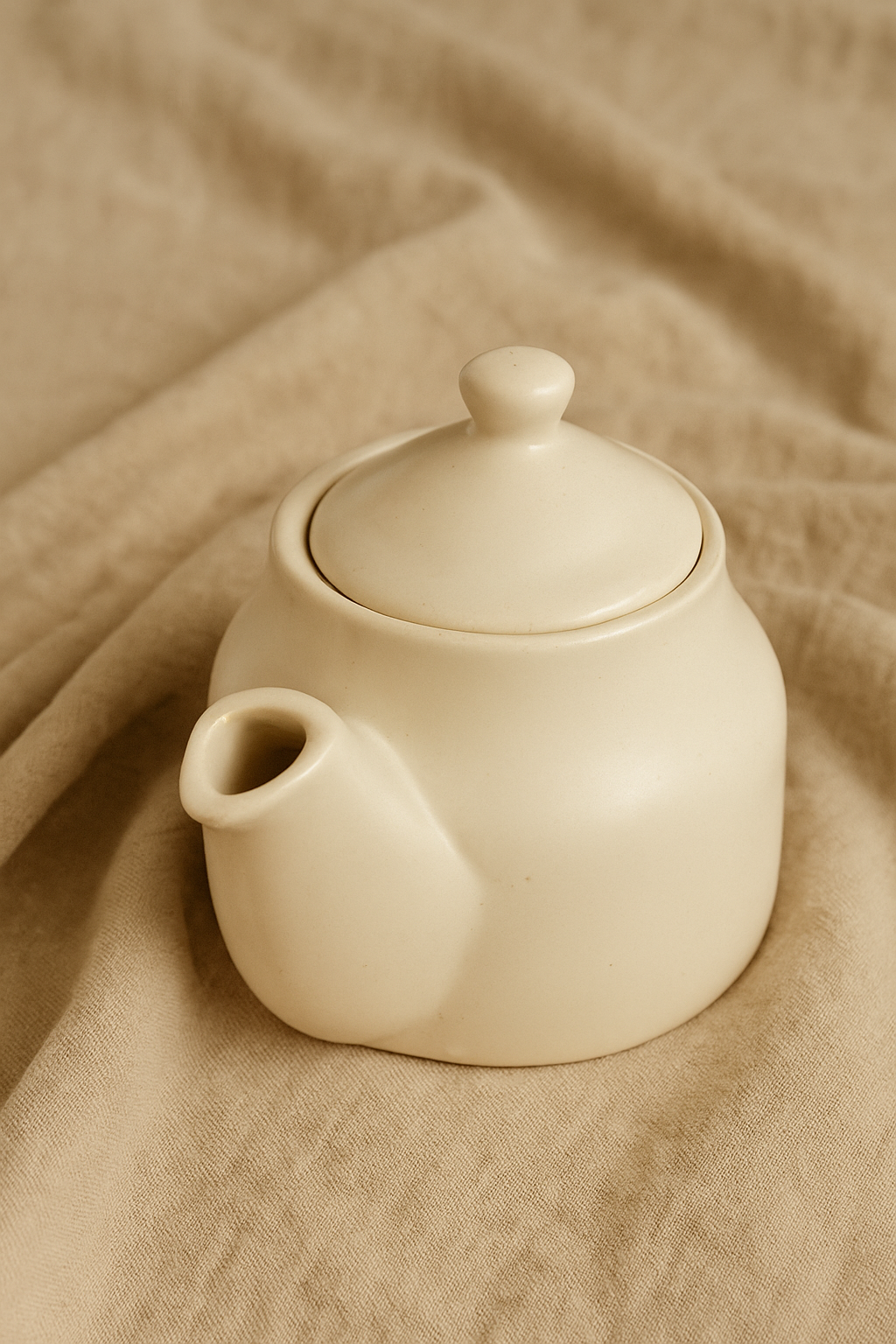 Minimalist Ceramic Teapot with Botanical Print-
