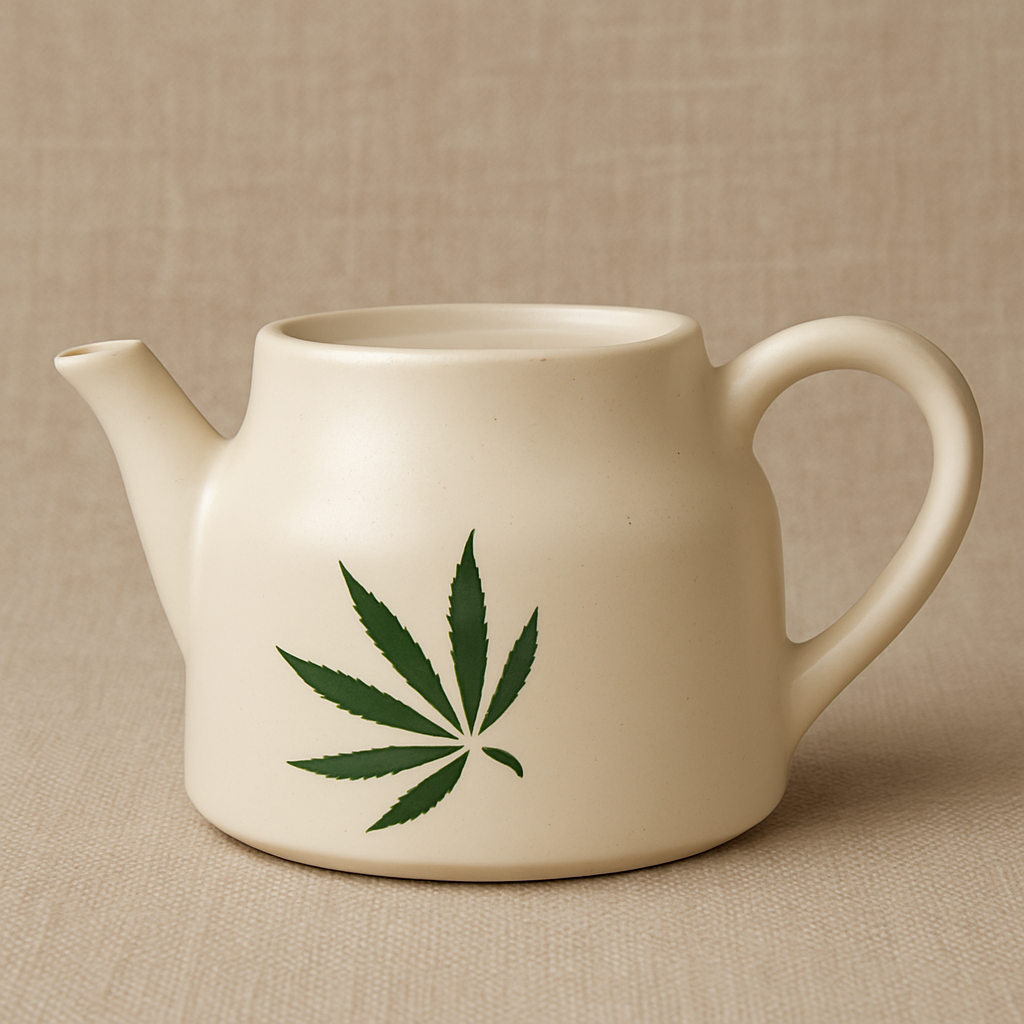 Minimalist Ceramic Teapot with Botanical Print-