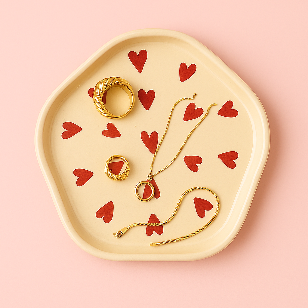 Heart Dot Ceramic Tray – Love-Inspired Serveware