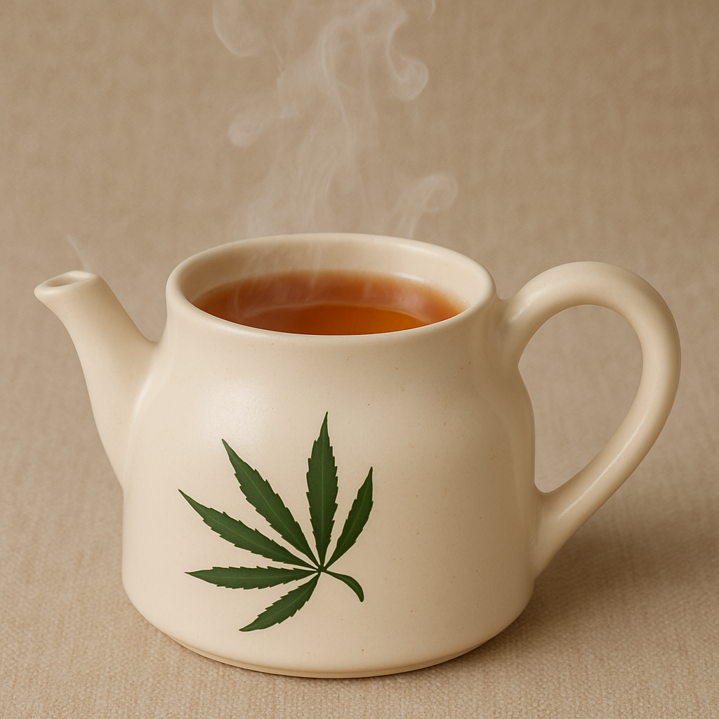 Minimalist Ceramic Teapot with Botanical Print-